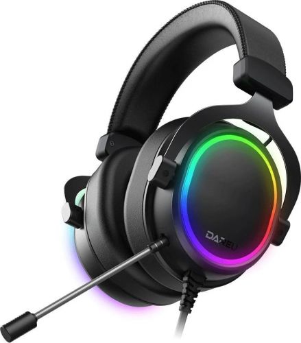 Гарнитура Dareu EH925s Pro игровая Black, подсветка RGB, съемный микрофон с шумоподавлением, подключение USB