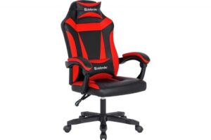 Купить Кресло игровое Defender Master черно-красное, полиуретан высокой плотности, газпатрон 3кл, ролики 50мм, механизм качания - X-986590 из реестра по лучшей цене