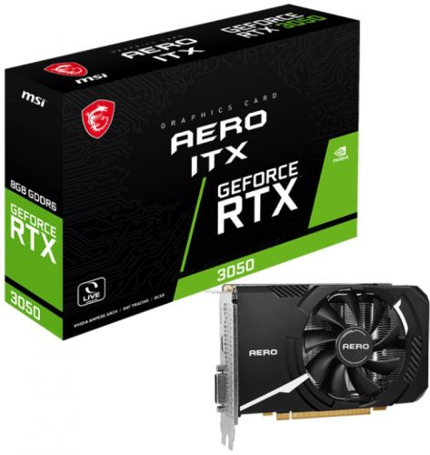 Артикул: X-1039657 - Видеокарта PCI-E MSI GeForce RTX 3050 AERO ITX (RTX 3050 AERO ITX 8G V1) 8GB GDDR6 128bit 8nm 1552/14000MHz HDMI/DP/DVI-D - фото