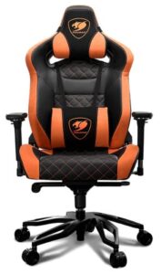 Купить Кресло игровое Cougar Throne black/orange, экокожа, регулируемый угол наклона, механизм качания - X-768586 из реестра по лучшей цене
