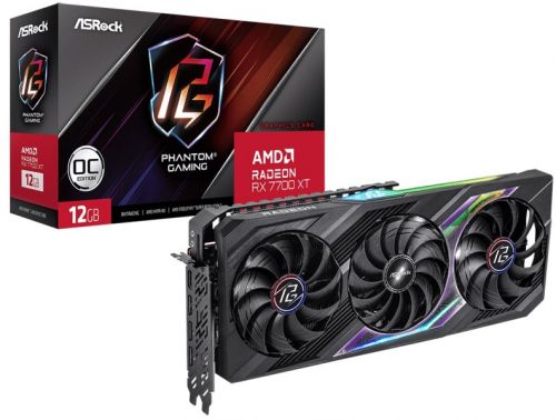Артикул: X-1076812 - Видеокарта PCI-E ASRock Radeon RX 7700 XT Phantom Gaming OC (RX7700XT PG 12GO) 12GB GDDR6 192bit 5nm 1784/18000MHz HDMI/3*DP RTL - фото