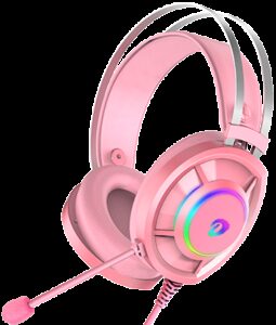 Купить Гарнитура Dareu EH469 Pink игровая розовая, пара кошачьих ушек в комплекте, подсветка RGB, подключение USB, длина кабеля 2.4м - X-988592 из реестра по лучшей цене