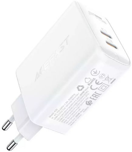 Артикул: X-1061976 - Зарядное устройство сетевое ACEFAST A29 PD50W GaN USB-C+USB-C dual port charger (EU). Цвет: белый - фото