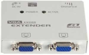 Купить Удлинитель Rextron EV-02R VGA принимающий блок, 1 вход, 2 выхода, D-Sub, до 1280х1024, UTP Кат.5e до 150м - X-601311 из реестра по лучшей цене