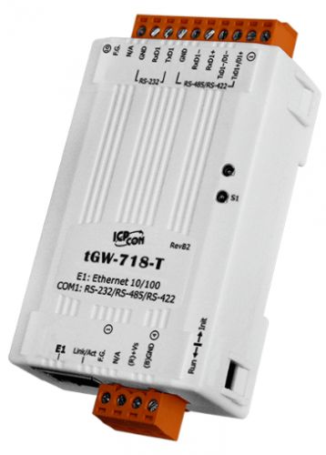 Артикул: X-1049414 - Преобразователь ICP DAS tGW-718-T CR Tiny Modbus/TCP to RTU/ASCII Gateway with 1-port RS-232/422/485 (RoHS) - фото