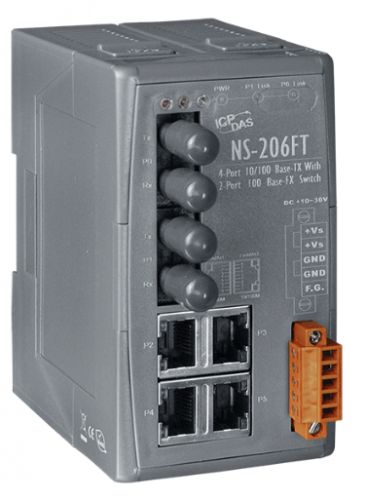 Артикул: X-1051915 - Коммутатор ICP DAS NS-206FT CR Unmanaged 4-Port Industrial 10/100 Base-T(X) with Dual 100 Base-FX Switch (RoHS) - фото