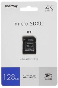 Купить Карта памяти 128GB SmartBuy SB128GBSDU1A-AD microSDXC Сlass 10 Advanced U3 V30 A1 (55/90 Mb/s)+ SD адаптер - X-890061 из реестра по лучшей цене