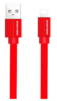 Артикул: X-1013028 - Кабель интерфейсный More Choice K20i USB 2.1A для Lightning 8-pin плоский нейлон 1м Red - фото