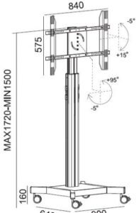 Купить Стойка мобильная 2MVESA MediaPro 120 MDP-0120-S для дисплея 30-60", 1720 макс, 2х полки, серебро - X-887570 из реестра по лучшей цене