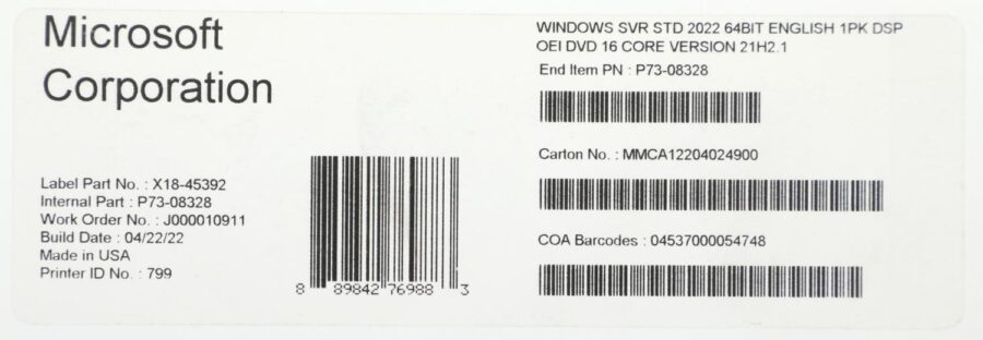 Операционная система Microsoft Windows Server Standard 2022 64Bit Eng 1pk DSP OEI DVD 16 Core (P73-08328) — изображение 2