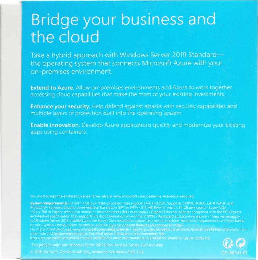 Операционная система Microsoft Windows Server 2019 Standard 5 Clt 64 bit Eng DVD BOX (P73-07680) — изображение 3