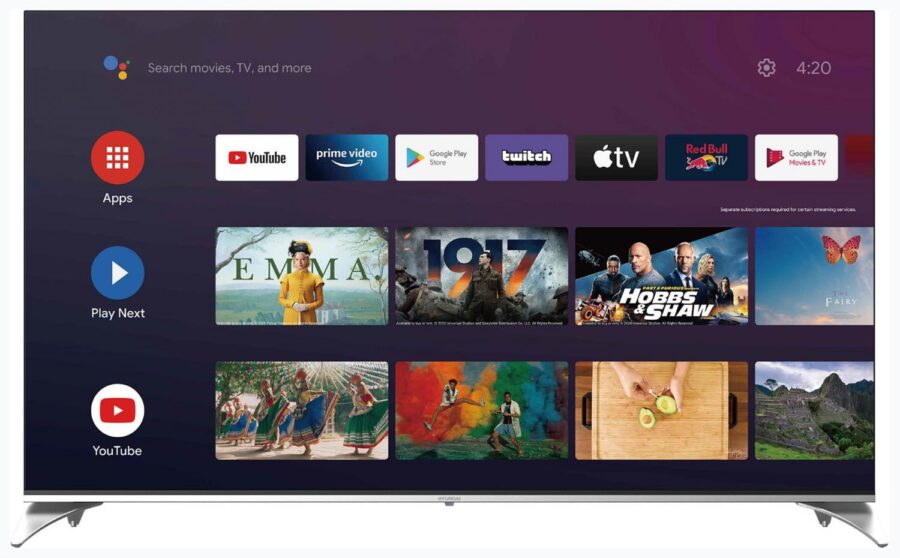 Телевизор QLED Hyundai 65" H-LED65QBU7500 Android TV Frameless черный/серебристый 4K Ultra HD 60Hz DVB-T DVB-T2 DVB-C DVB-S DVB-S2 USB WiFi Smart TV