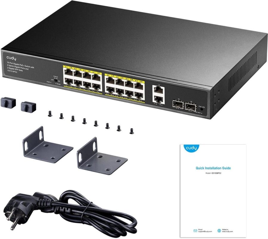 Коммутатор Cudy GS1018PS2 (L2) 18x1Гбит/с 2xКомбо(1000BASE-T/SFP) 2SFP 16PoE 200W неуправляемый — изображение 4