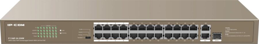 Коммутатор IP-Com F1126P-24-250W (L2) 24x100Мбит/с 2x1Гбит/с 1xКомбо(1000BASE-T/SFP) 1SFP 24PoE 230W неуправляемый — изображение 2