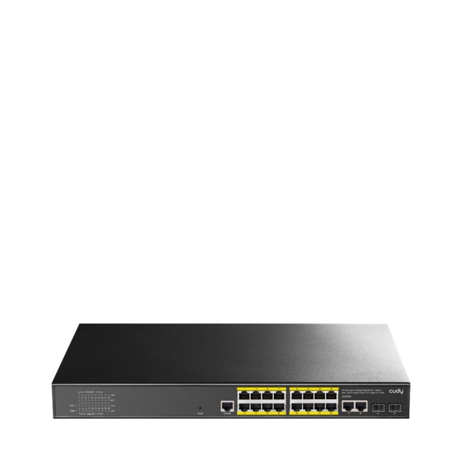Коммутатор/ 16-Port Layer 2 Managed Gigabit PoE+ Switch with 2 Uplink Gigabit Ports and 2 Gigabit SFP Slots, 200W