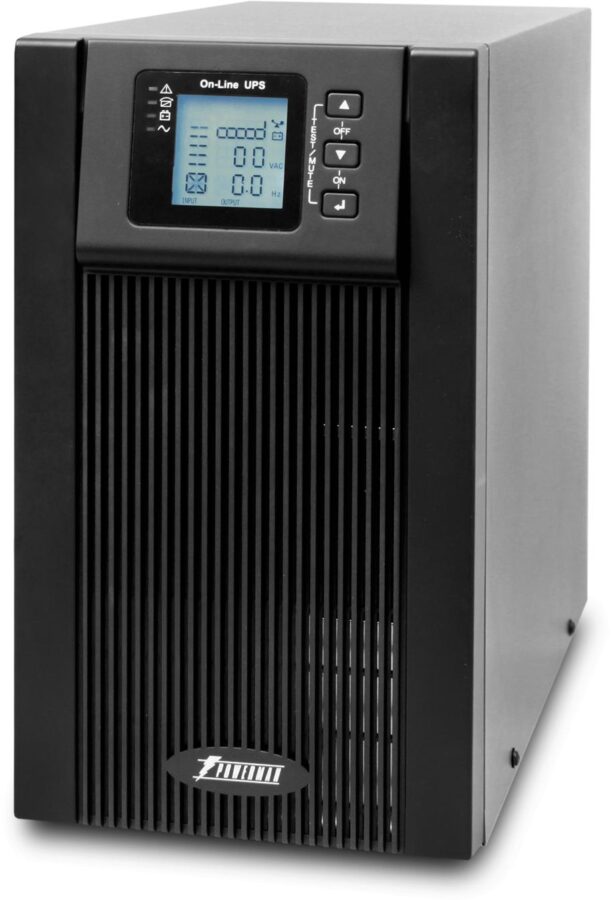 ИБП POWERMAN Online 3000, LCD, двойного преобразования, 3000ВА, 2700Вт, 3 евророзетки с резервным питанием, USB, RS232, слот SNMP, разъем EPO, батарея 12В 9Ач 6 шт., 285 х 445 х 570 мм., 28.6 кг./ UPS POWERMAN Online 3000, LCD, dual conversion, 3000VA, 27