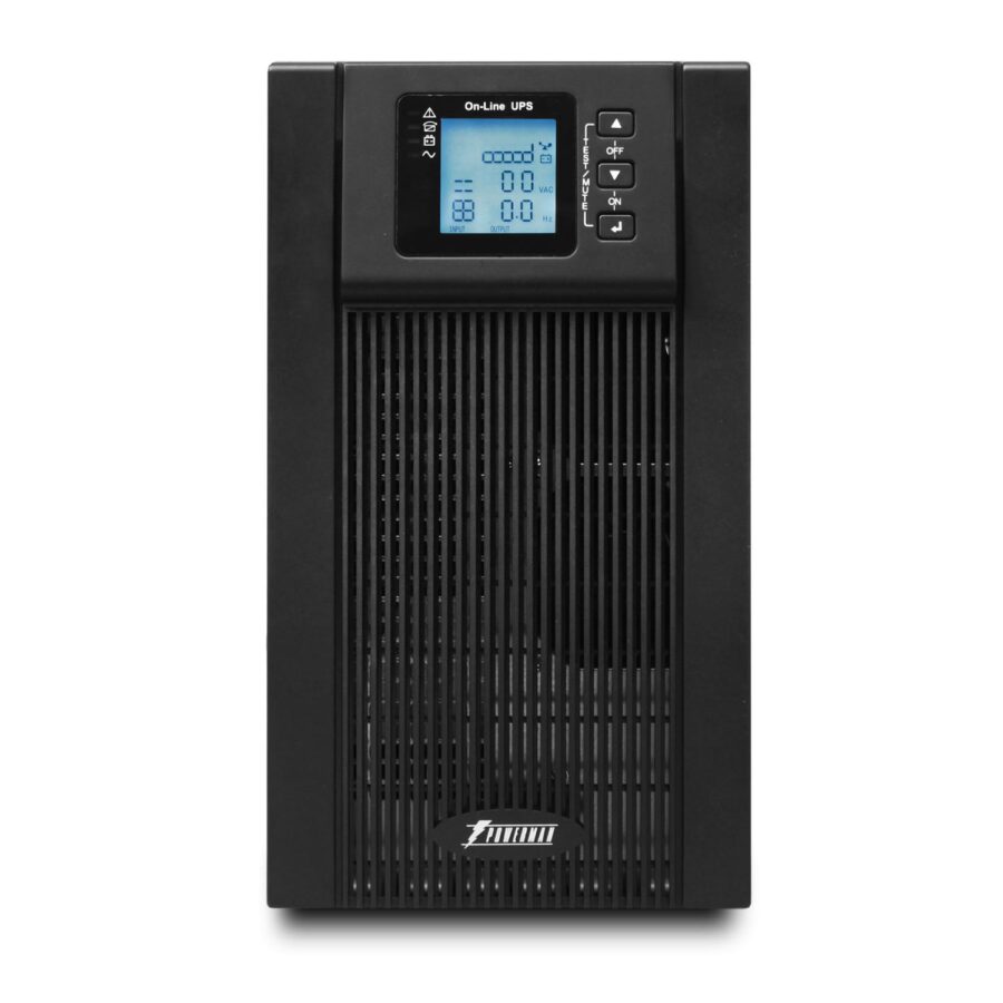 ИБП POWERMAN Online 3000, LCD, двойного преобразования, 3000ВА, 2700Вт, 3 евророзетки с резервным питанием, USB, RS232, слот SNMP, разъем EPO, батарея 12В 9Ач 6 шт., 285 х 445 х 570 мм., 28.6 кг./ UPS POWERMAN Online 3000, LCD, dual conversion, 3000VA, 27 — изображение 2