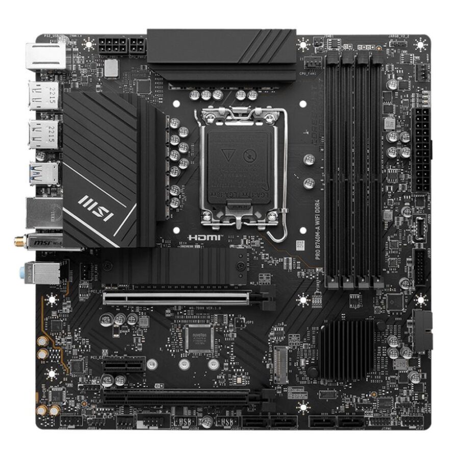 Материнская плата MSI PRO B760M-A WIFI DDR4 B760, LGA1700, 4*DDR4, 2*PCIEx16, 1*PCIEx1, 2*M.2, 1*TypeC, 2*USB3.2Gen2, 6*USB3.2Gen1, 6*USB2.0, 4*SATA3.0, 2.5G, 2*DP, 2*HDMI, M-ATX, RTL — изображение 2