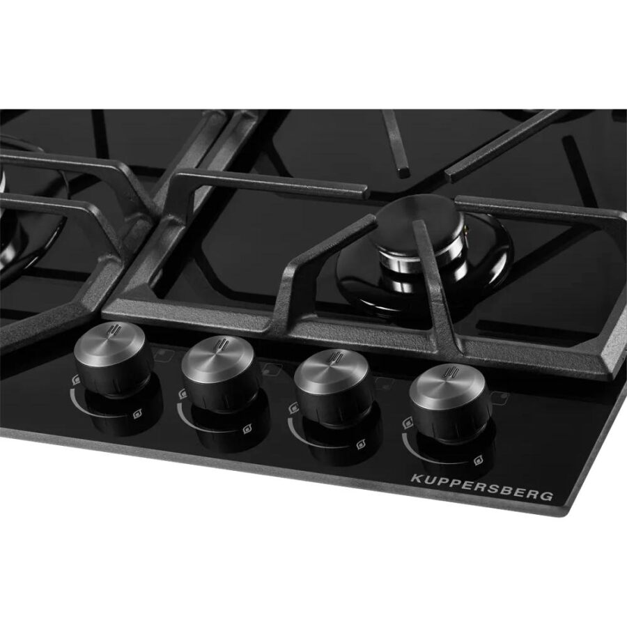 Газовая варочная поверхность Kuppersberg/ Газовая варочная поверхность, закаленное стекло, ширина 60 см, 4 газовые конфорки, WOK конфорка(3,8 кВт), автоподжиг, газ-контроль, чугунные решетки, цвет черный — изображение 3