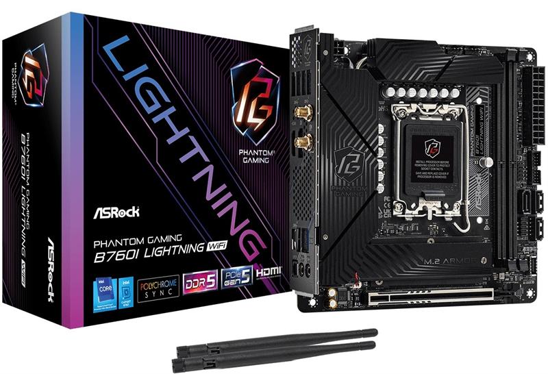 Материнская плата ASROCK B760I LIGHTNING WIFI, LGA1700, B760, 2*DDR5, 3*SATA, 2*M.2, 5*USB 3.2, Type-C, 1*PCIx16, 1xM.2 (Key E), HDMI+DP, mIATX