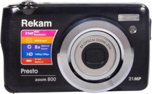 Купить Фотоаппарат Rekam Presto zoom 800 черный 21Mpix Zoom8x 2.7" 1080p SDHC/MMC CMOS IS el 3.8minF/Li-Ion/case - 4D-15265628 из реестра по лучшей цене