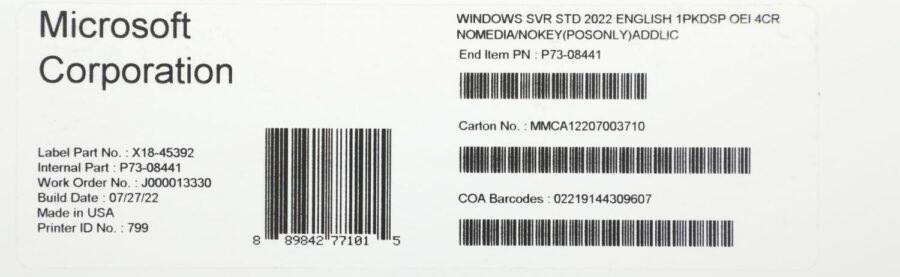 ПО Microsoft Windows Server Standard 2022 Eng 1pkDSP OEI 4Cr NoMedia/NoKey(POSOnly)AddLic (P73-08441) — изображение 2
