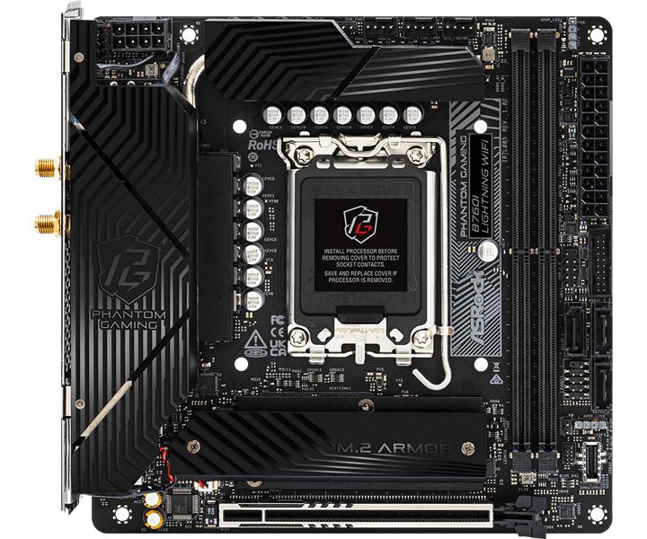 Материнская плата ASROCK B760I LIGHTNING WIFI, LGA1700, B760, 2*DDR5, 3*SATA, 2*M.2, 5*USB 3.2, Type-C, 1*PCIx16, 1xM.2 (Key E), HDMI+DP, mIATX — изображение 2