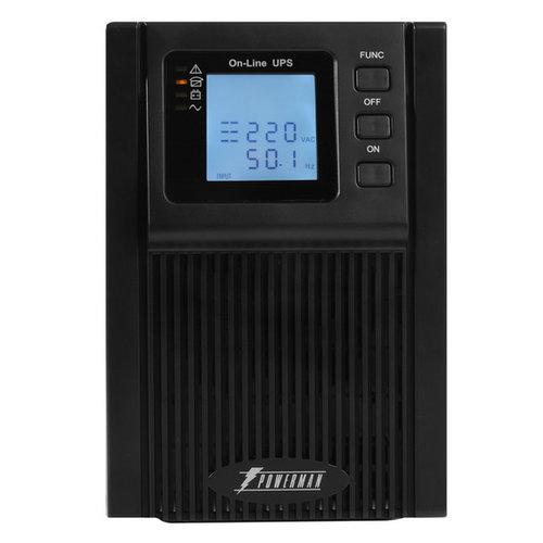 ИБП POWERMAN Online 1000, LCD, двойного преобразования, 1000ВА, 900Вт, 4 штуки IEC320 С13 с резервным питанием, USB, RS232, слот SNMP, разъем EPO, батарея 12В 9Ач 2 шт., 1 кабель для нагрузки C13/C14, 144 х 209 х 293 мм., 9.16кг./ UPS POWERMAN Online 1000 — изображение 2