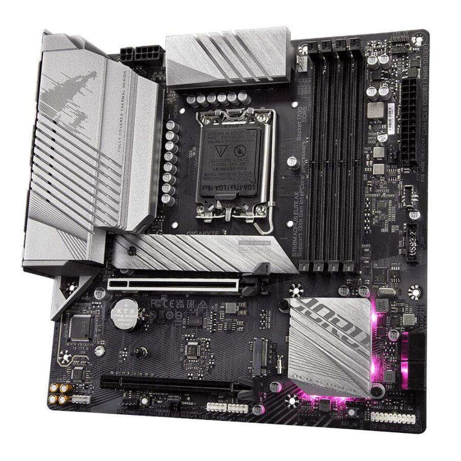 Материнская плата Gigabyte B760M AORUS ELITE AX, Socket 1700, Intel®B760, 4xDDR4-3200, HDMI+DP, 1xPCI-Ex16, 1xPCI-Ex1, 4xSATA3(RAID 0/1/5/10), 2xM.2, 8Ch Audio, GLan, WiFi, (4+4)xUSB2.0, (4+2)xUSB3.2, (1+1)xUSB3.2 Type-C™, mATX, RTL — изображение 3