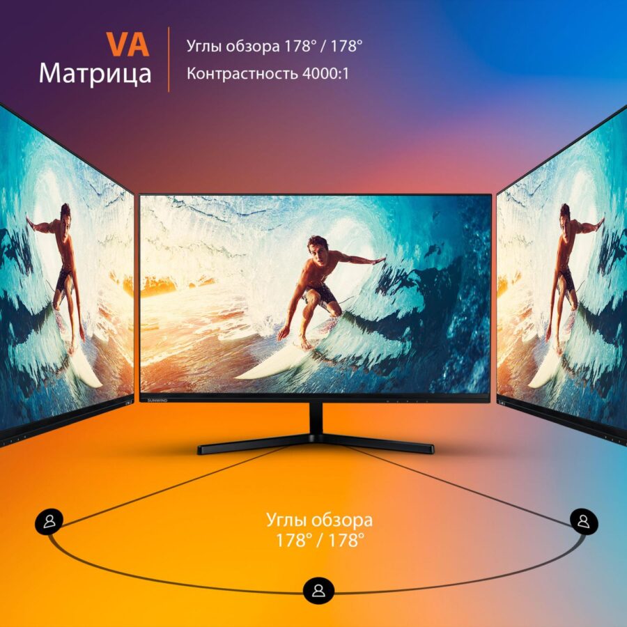 Монитор SunWind 23.8" SUN-M24BG110 черный VA LED 16:9 HDMI матовая 250cd 178гр/178гр 1920x1080 165Hz DP FHD USB 2.6кг — изображение 3
