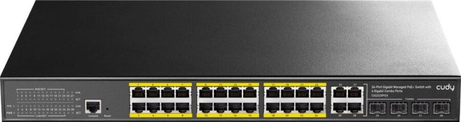 Коммутатор Cudy GS2028PS4-400W (L2) 28x1Гбит/с 4xКомбо(1000BASE-T/SFP) 24PoE 400W управляемый — изображение 3
