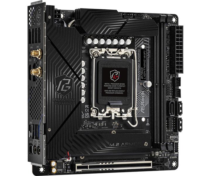 Материнская плата ASROCK B760I LIGHTNING WIFI, LGA1700, B760, 2*DDR5, 3*SATA, 2*M.2, 5*USB 3.2, Type-C, 1*PCIx16, 1xM.2 (Key E), HDMI+DP, mIATX — изображение 3