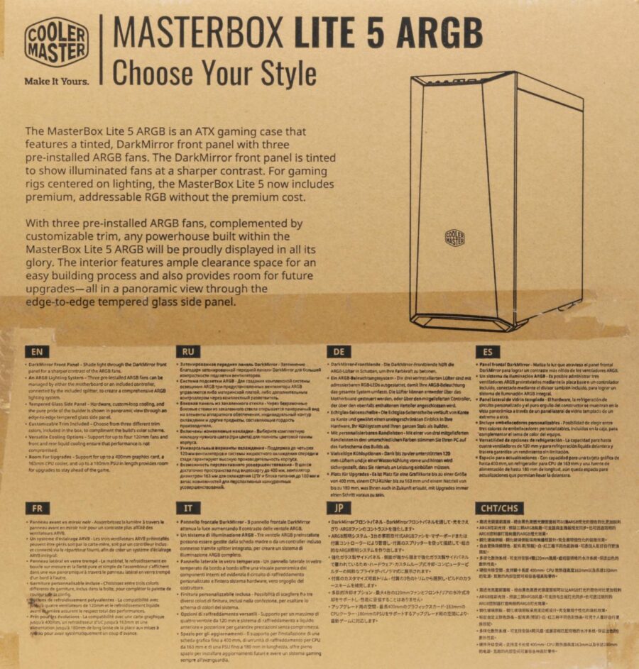 Корпус Cooler Master MasterBox Lite 5 ARGB, W/O controller черный без БП ATX 3x120mm 2x140mm 2xUSB3.0 audio bott PSU — изображение 2