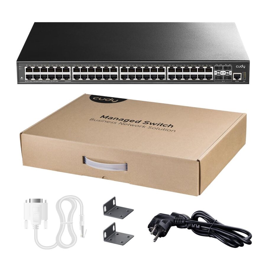 Коммутатор/ 48-Port Layer 3 Managed Gigabit Switch,48 Gigabit Ethernet ports + 4 10 Gigabit uplink SFP optical ports + 1 USB serial port + 1 console port, backplane bandwidth 176Gbps, three-layer network management function, support routing, DHCP, VLAN, M — изображение 4