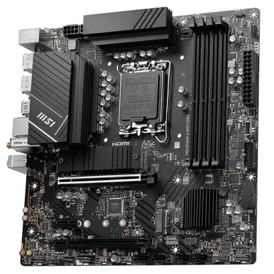 Материнская плата MSI PRO B760M-A WIFI DDR4 B760, LGA1700, 4*DDR4, 2*PCIEx16, 1*PCIEx1, 2*M.2, 1*TypeC, 2*USB3.2Gen2, 6*USB3.2Gen1, 6*USB2.0, 4*SATA3.0, 2.5G, 2*DP, 2*HDMI, M-ATX, RTL — изображение 3