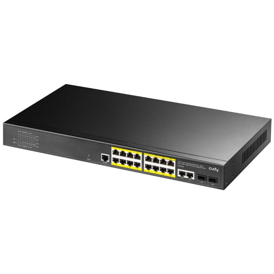 Коммутатор/ 16-Port Layer 2 Managed Gigabit PoE+ Switch with 2 Uplink Gigabit Ports and 2 Gigabit SFP Slots, 200W — изображение 2