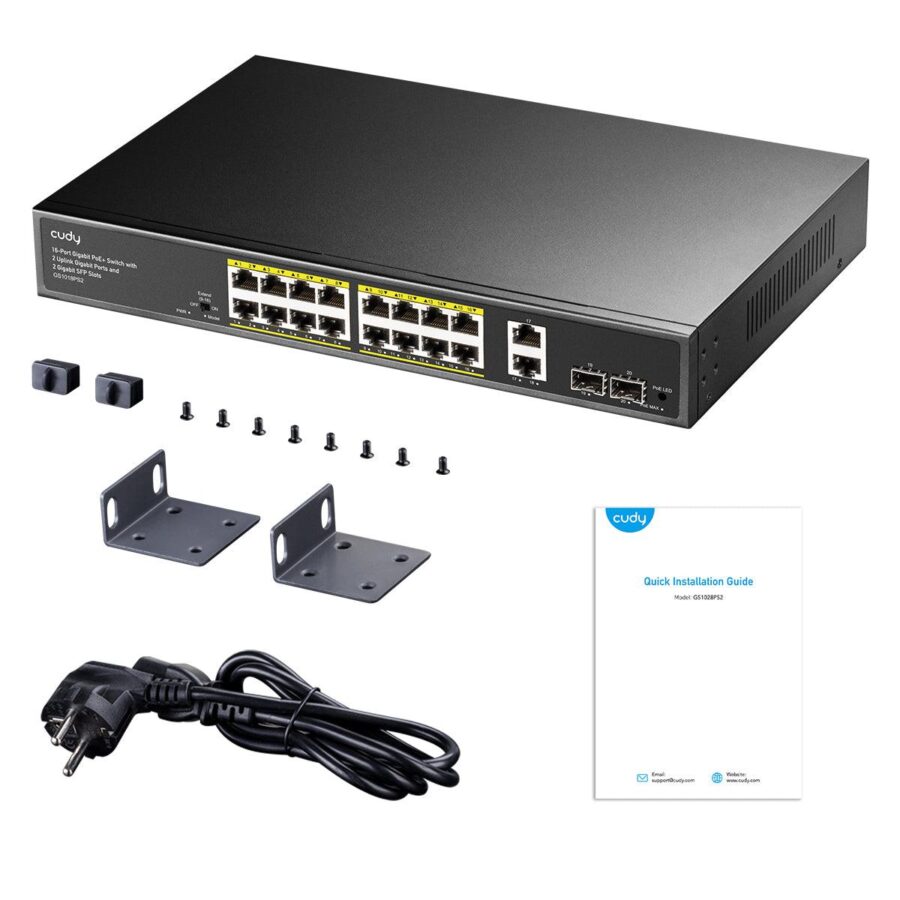 Коммутатор/ 16-10/100/1000 BASE-T Gigabit ports, 2-Port 10/100/1000 BASE-T Gigabit Uplink ports, 2-1000 BASE-X SFP Slot, 16-port IEEE 802.3at PoE+ Injector, 200 watts total Power budget, Supports PoE power up to 30W for each PoE port, Extend Mode (Transmi — изображение 3