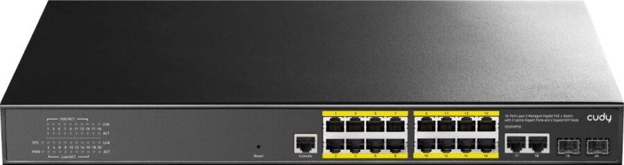 Коммутатор Cudy GS2018PS2-200W (L2) 16x1Гбит/с 2SFP 16PoE+ 200W управляемый — изображение 2