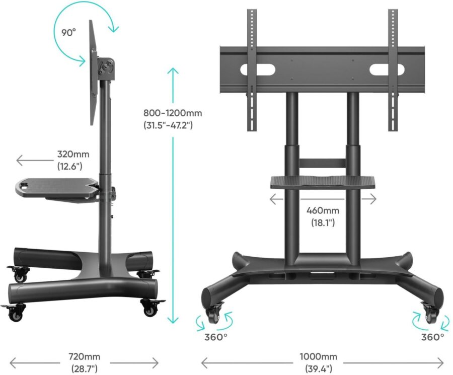 Стойка для телевизора Onkron TS1380 черный 50"-83" макс.70кг напольный мобильный — изображение 3