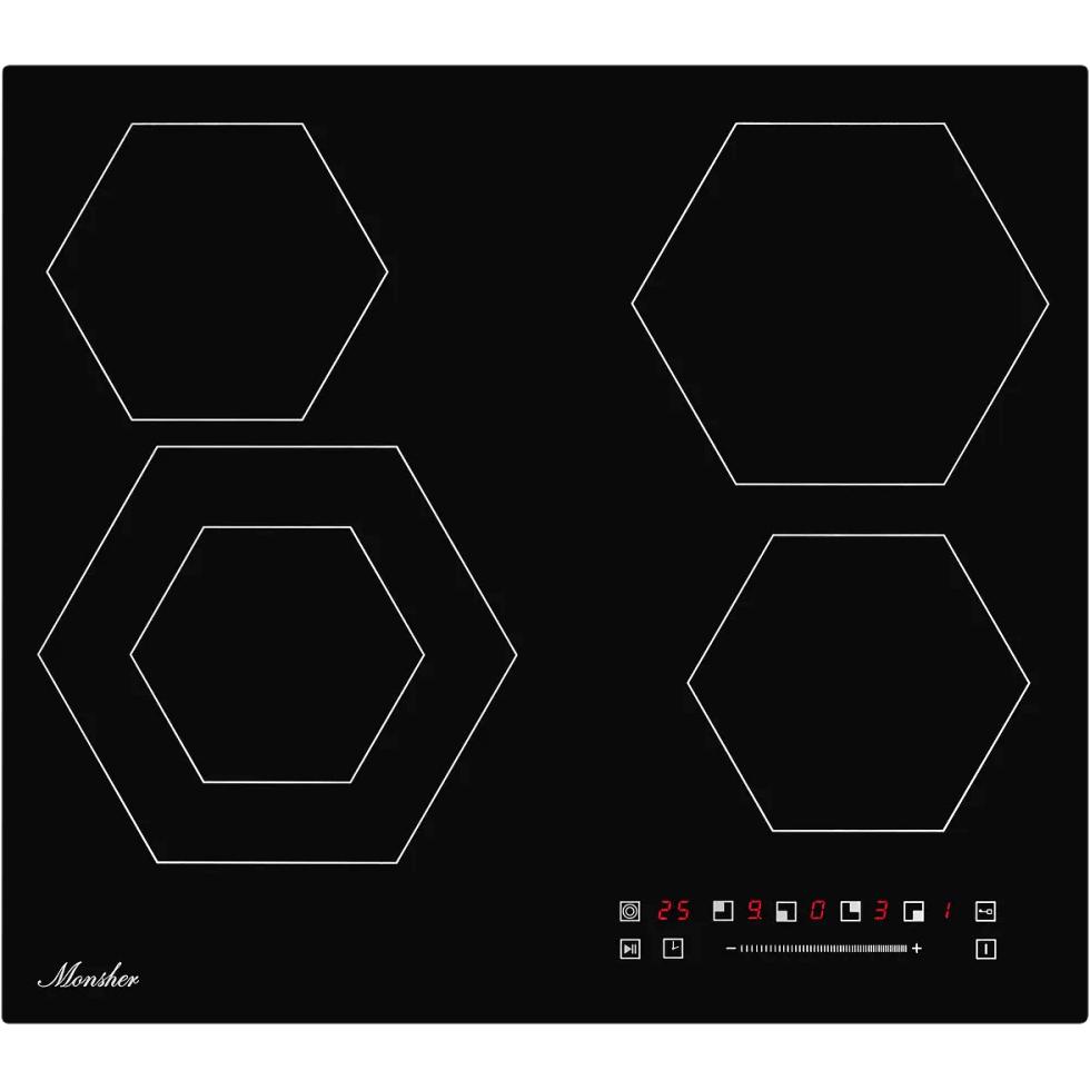 Встраиваемые электрические панели Monsher/ Независимая стеклокерамическая варочная поверхность,Ширина 60 см, 4 зоны ускоренного нагрева,Электронное сенсорное управление,5 цифровых дисплеев, 9 уровней мощности, 1 двойная зона нагрева, таймер, индикаторы ос — изображение 2
