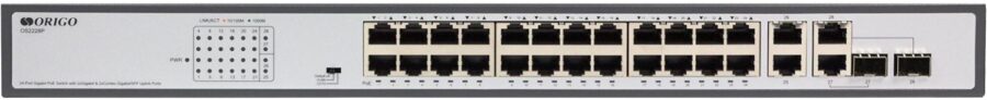 Коммутатор Origo OS2228P/370W OS2228P/370W/A1A 28x1Гбит/с 2xКомбо(1000BASE-T/SFP) 2SFP 24PoE+ 370W неуправляемый