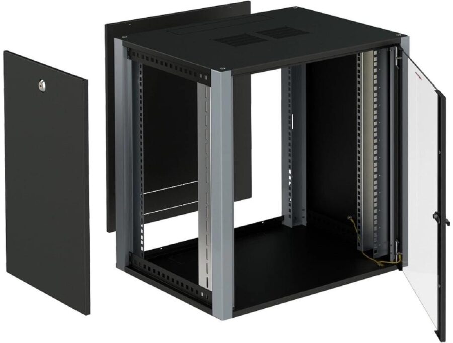 Шкаф коммутационный Sysmatrix (WP 6312.910) настенный 12U 600x350мм пер.дв.стекл 2 бок.пан. 60кг черный 200мм 20кг 585мм IP20 металл — изображение 2