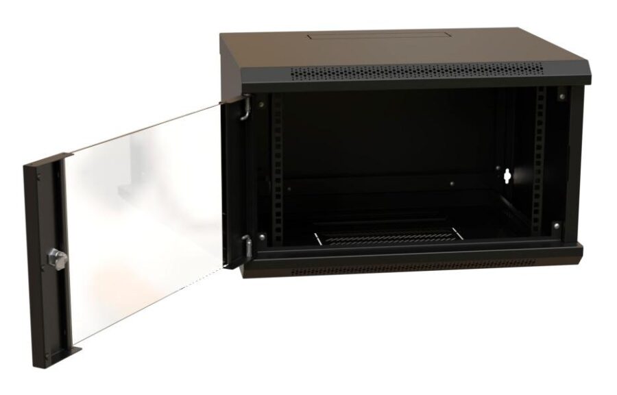 Шкаф коммутационный WRline (WR-TW-0966-GP-RAL9004) настенный 9U 600x600мм пер.дв.стекл 2 бок.пан. направл.под винты 60кг черный 500мм 500мм IP20 сталь — изображение 3