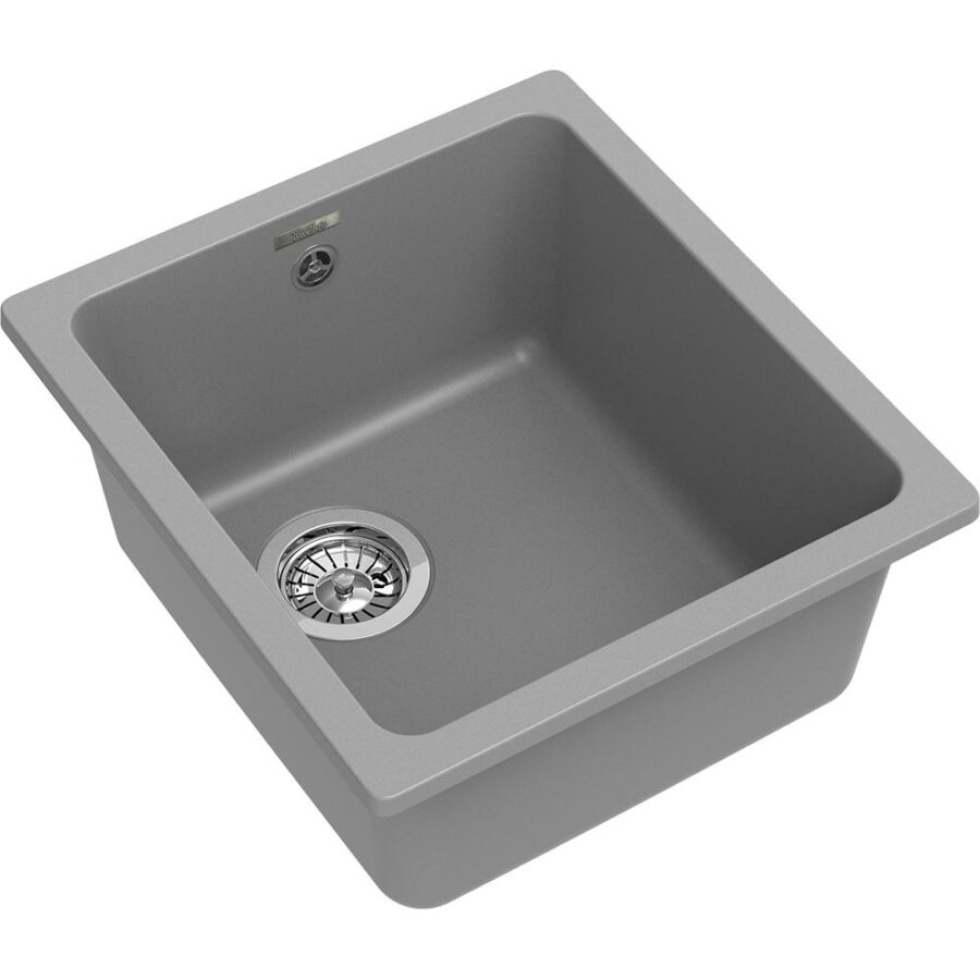 Кухонная мойка RIVELATO RIVELATO Мойка BERKANA 35 1-чаш 415*455, монтаж: универсальный, материал: кварц, цвет серый металлик — изображение 2