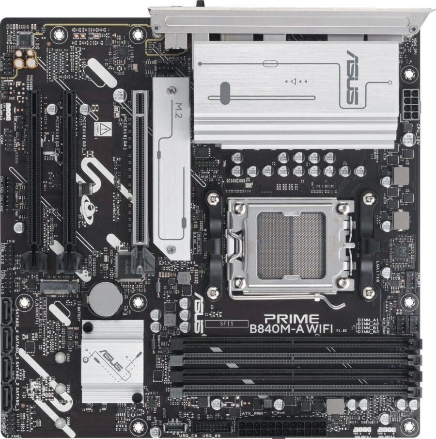 Материнская плата Asus PRIME B840M-A WIFI SocketAM5 AMD B840 4xDDR5 mATX AC`97 8ch(7.1) 2.5Gg RAID+HDMI+DP