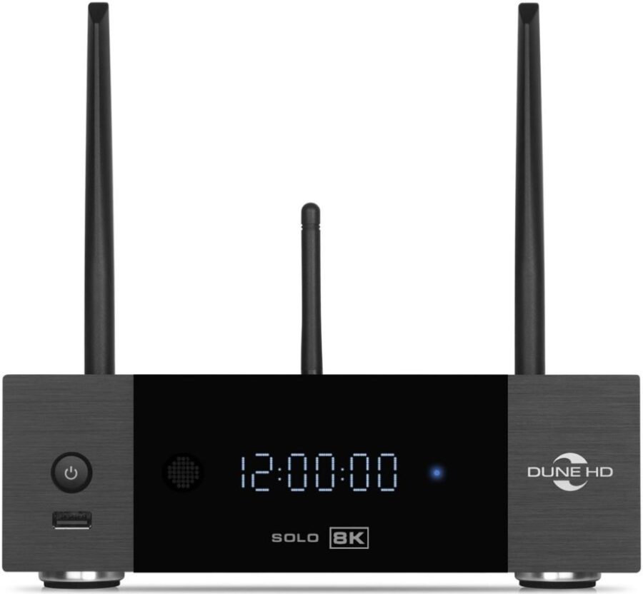 Медиаплеер/ Mediaplayer Dune HD Solo 8K: 8K/60 Hz/Dolby Vision/HDR10+/HDR, CPU Amlogic S9284-K/J, RAM 8 Gb, Flash 64 Gb, 3xUSB3.0,  1xUSB2.0, HDD SATA 3.5", LAN 1000Mb/s, WiFi 802.11ax, BT 5.2, HDMI 2.1a, S/PDIF, Audio Out RCA, BT+Voice Remote Control, An
