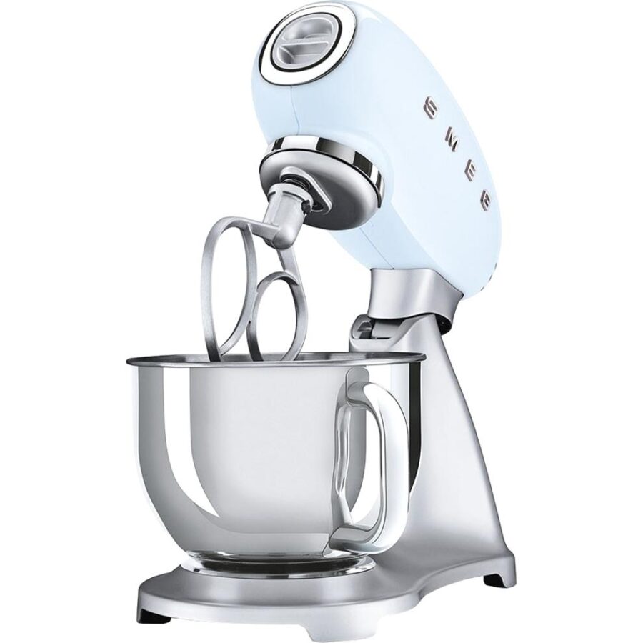 Миксеры SMEG Планетарный миксер, Мощность 0,8 кВт; Объем чаши 4,8л; Регулировка скорости, 2 насадки для взбивания, 1 насадка для теста, крышка для чаши, пастельный голубой — изображение 3