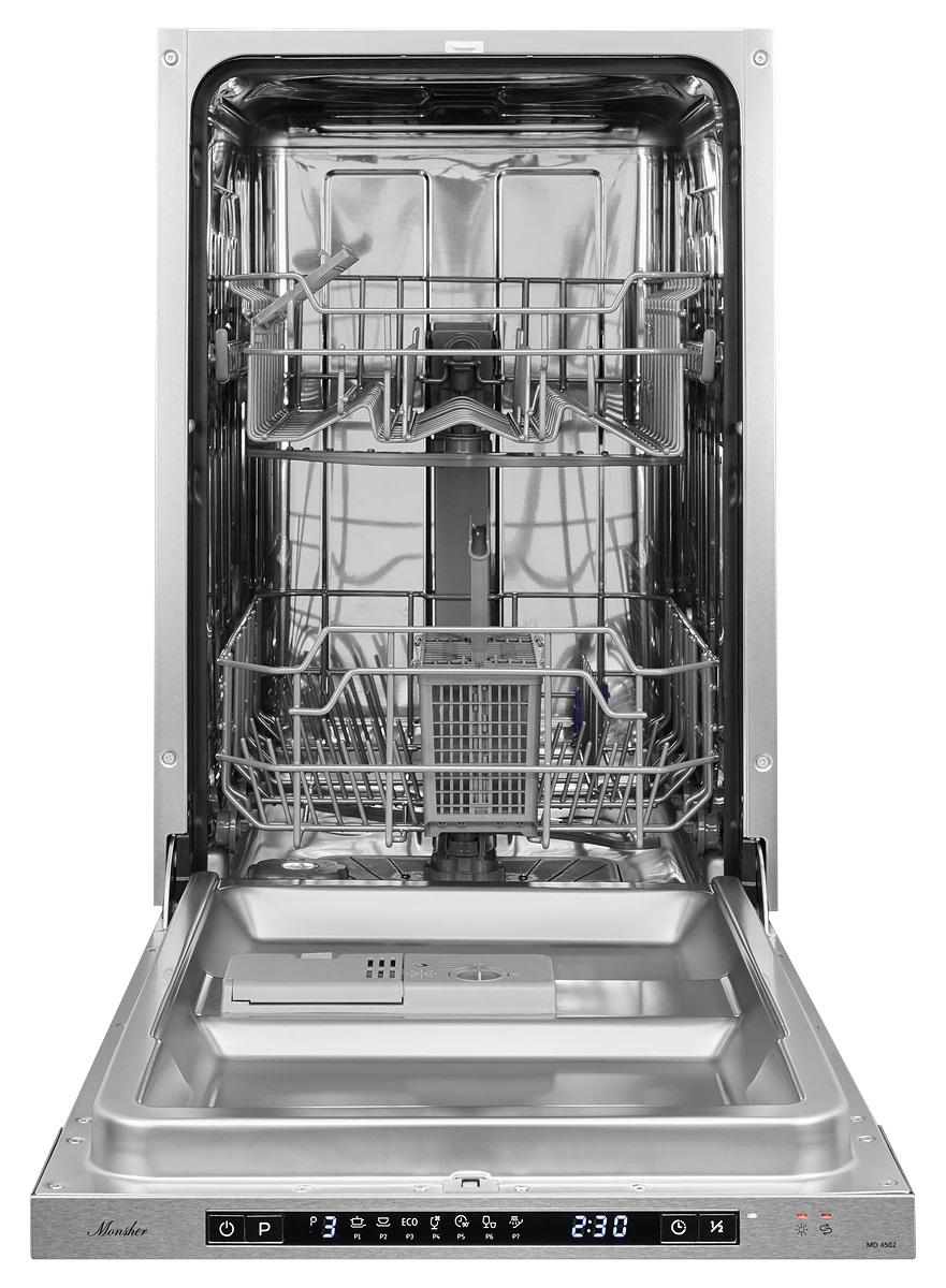 Встраиваемая посудомоечная машина MONSHER/ Посудомоечная машина полностью встраиваемая,  ширина 45 см, Количество корзин: 2, 9 комплектов посуды, Электронное управление, Цифровой дисплей, Отсрочка старта 1-24 часов, программ: Интенсивная, Нормальная, ЕСО, — изображение 2