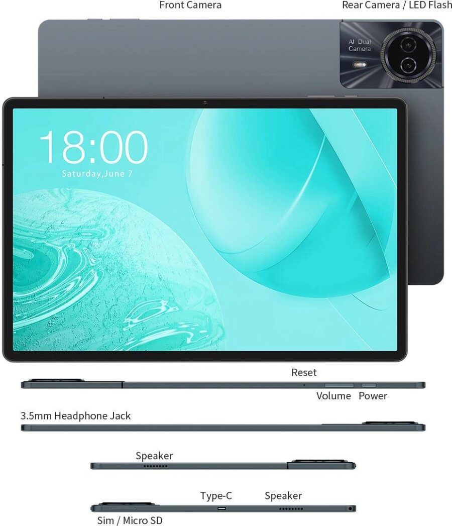 Планшет Teclast Odea S11 T606 (2.2) 8C RAM6Gb ROM256Gb 11" IPS 1920x1200 4G 2Sim Android 14 серый 13Mpix 8Mpix BT WiFi microSD 1Tb 8000mAh 15hr — изображение 3