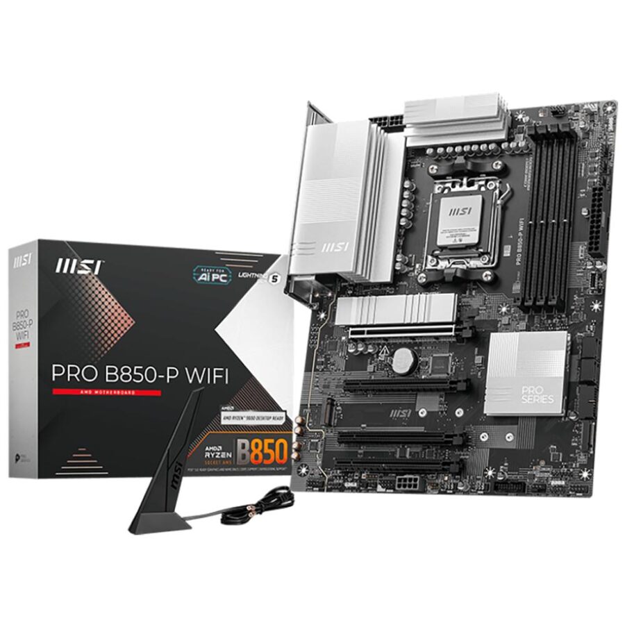 Материнская плата MSI PRO B850-P WIFI B850, AM5, 4*DDR5, 4*PCIEx16, 3*M.2, 3*TypeC, 1*USB3.2Gen2, 5*USB3.2Gen1, 8*USB2.0, 4*SATA3.0, 5G, HDMI, ATX, RTL